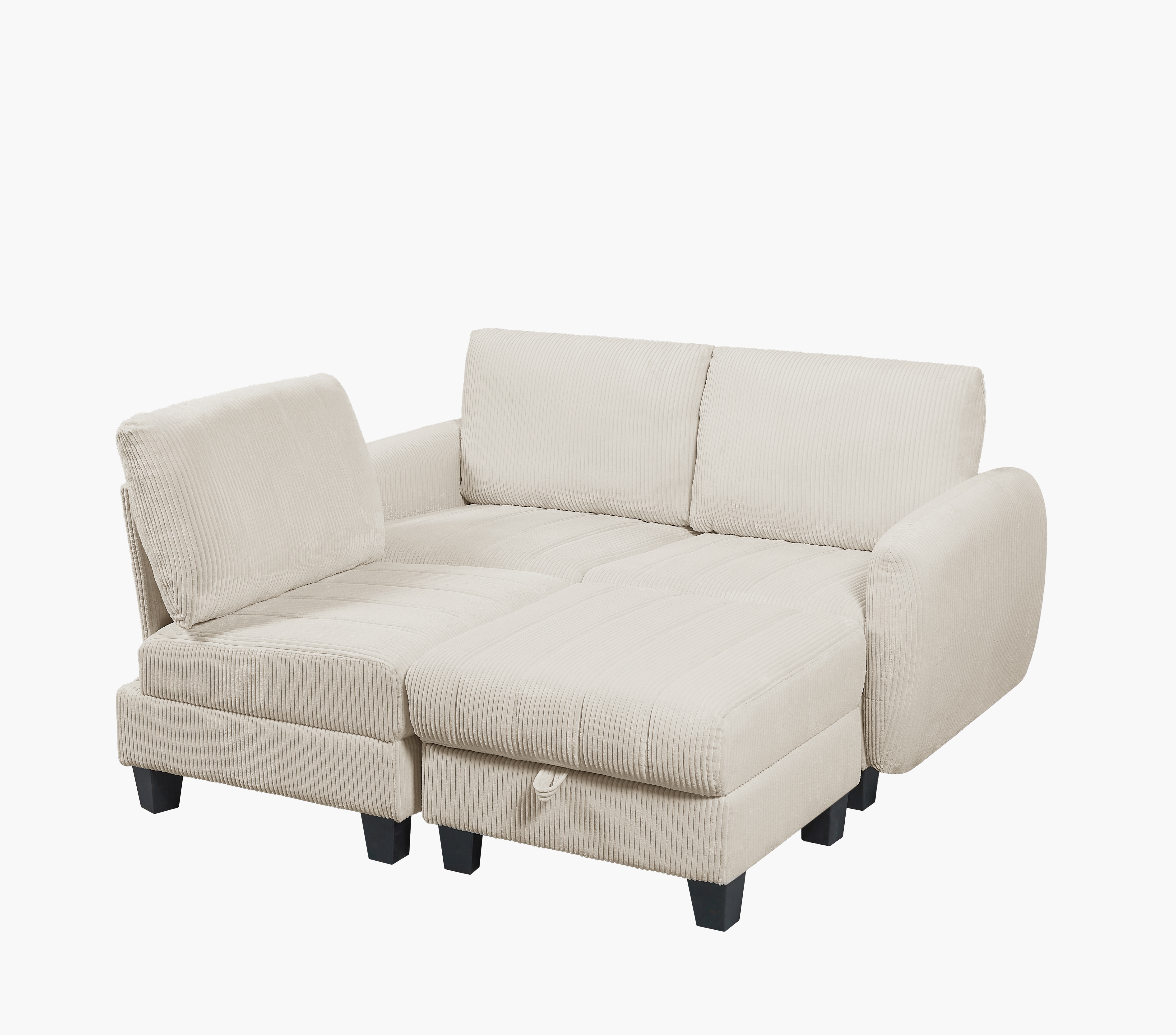 Beige White corduroy fabric sofa with OTTOMAN 